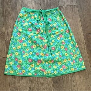Vintage Flower Patch Reversible Wrap Skirt Sz S Belted Tie‎ Adjust Waist Green